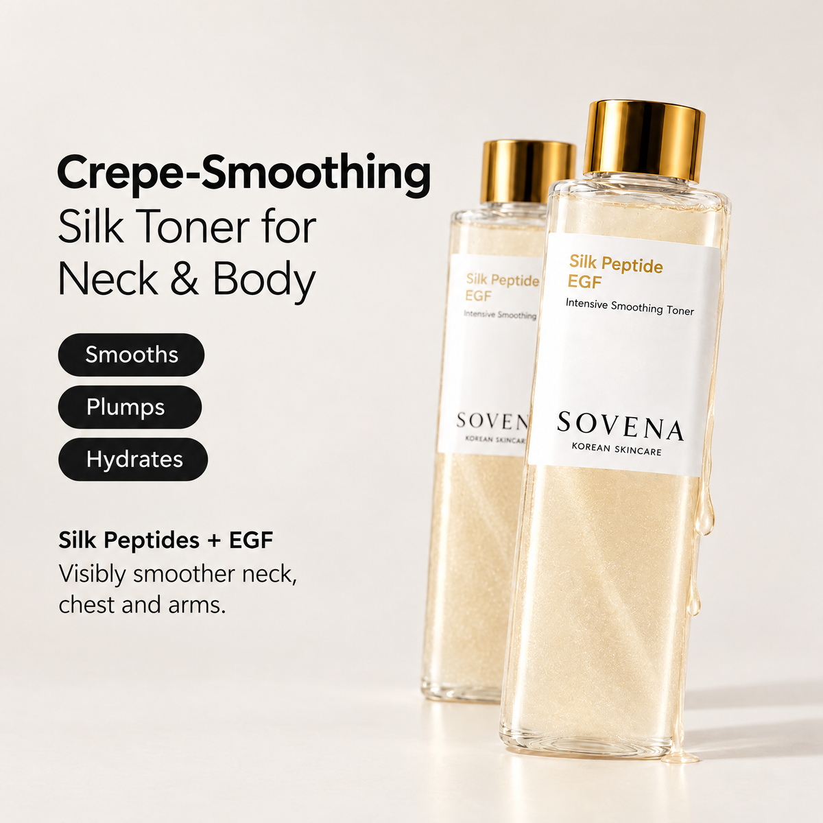 Sovena Silk Peptide EGF Toner - crepe-smoothing silk toner for neck and body
