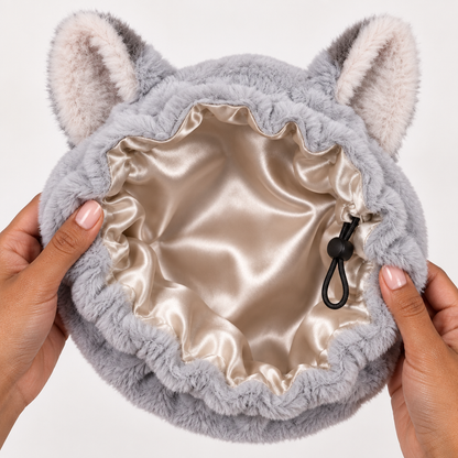 Satin lining and adjustable drawcord inside the Foxie Bonnet